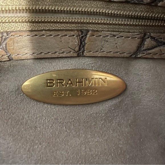 Brahmin For Dillard's Stone Colored Croc Leather Rectangle Shoulder Handbag - Picture 3 of 12